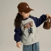 Pudding Haru Children's and Girls' Winter Sweatshirt 2023 Autumn/Winter New Children's cartoon shoulder sleeve fleece sweatshirt Specification image